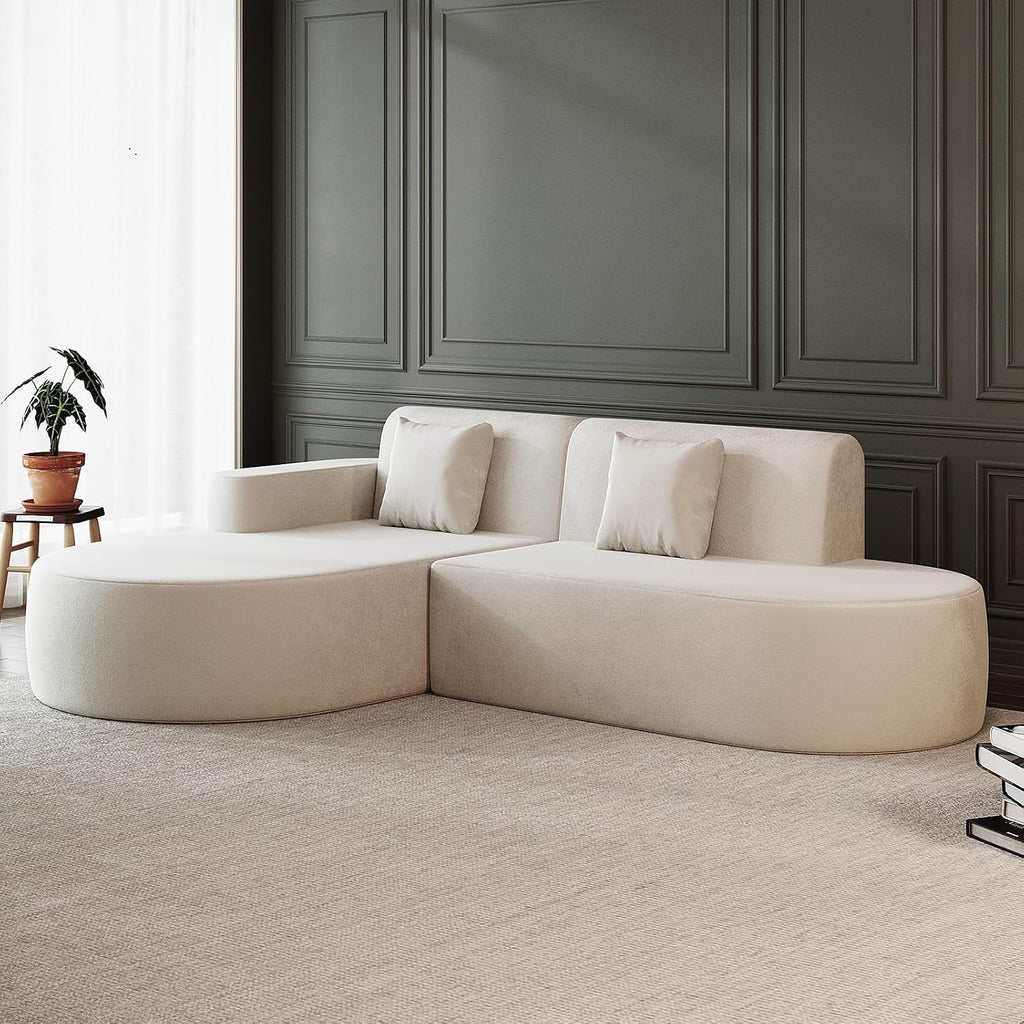 Modern Curved Boneless Sofa Couch, L-Shaped Corner Sofa, No Assembly Needed, Chenille Upholstered Cloud Sectional