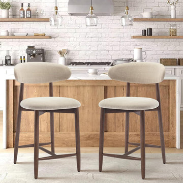 Counter Height Bar Stools Set of 2, Kitchen Bar Stools with Back, Mid Century Modern Upholstered, with Wood Legs