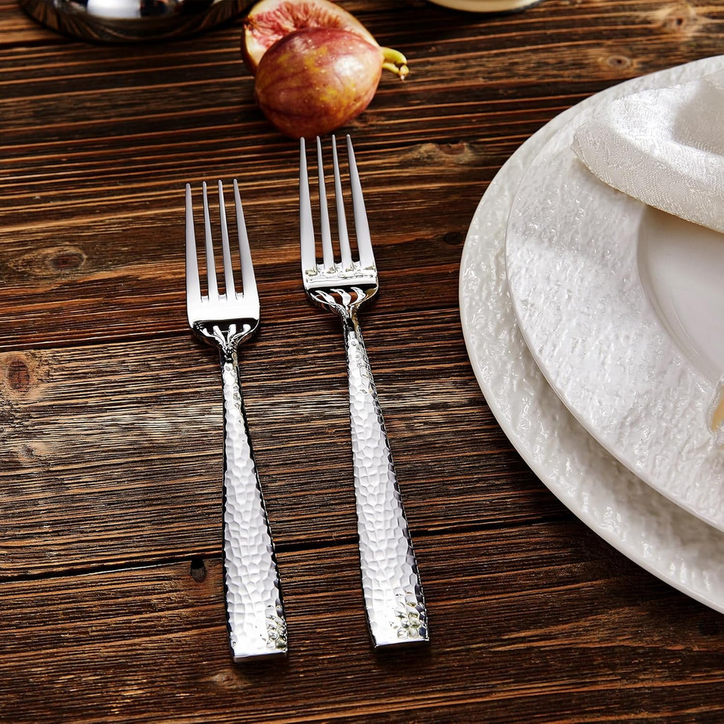 Premium 20/45/65-Piece Louis Hammered Silverware Set with Squared Edge, 18/10 Stainless Steel, Service for 4/8/12