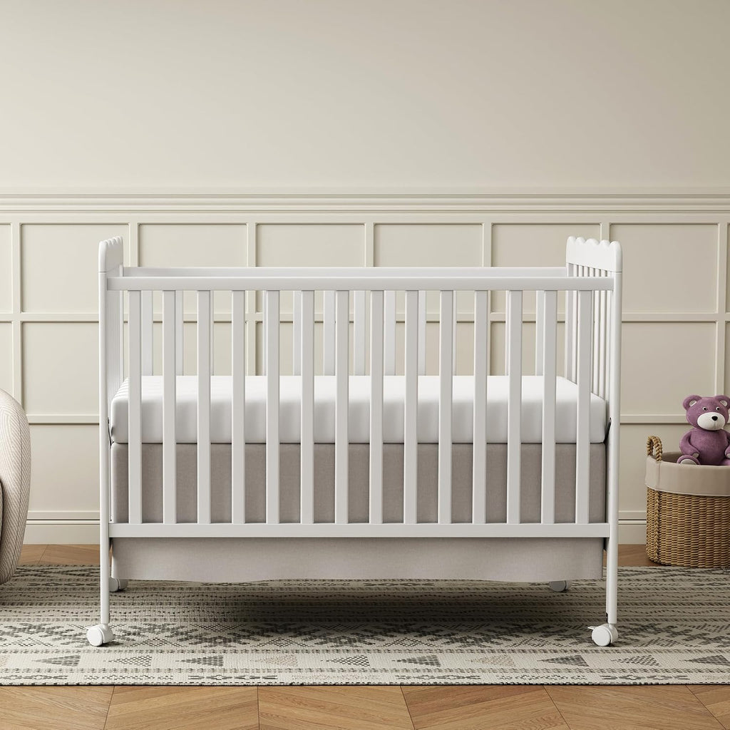 4-in-1 Convertible Wood Baby Crib, Toddler Bed & Daybed (White) | Locking Wheels, 3 Heights, Non-Toxic Finish, Easy