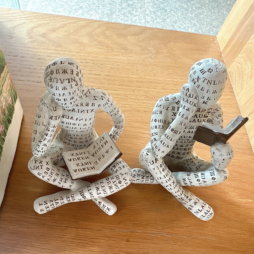 Abstract Art Pulp Reading Thinker Sculpture Bookshelf Decor, White, Set of 2