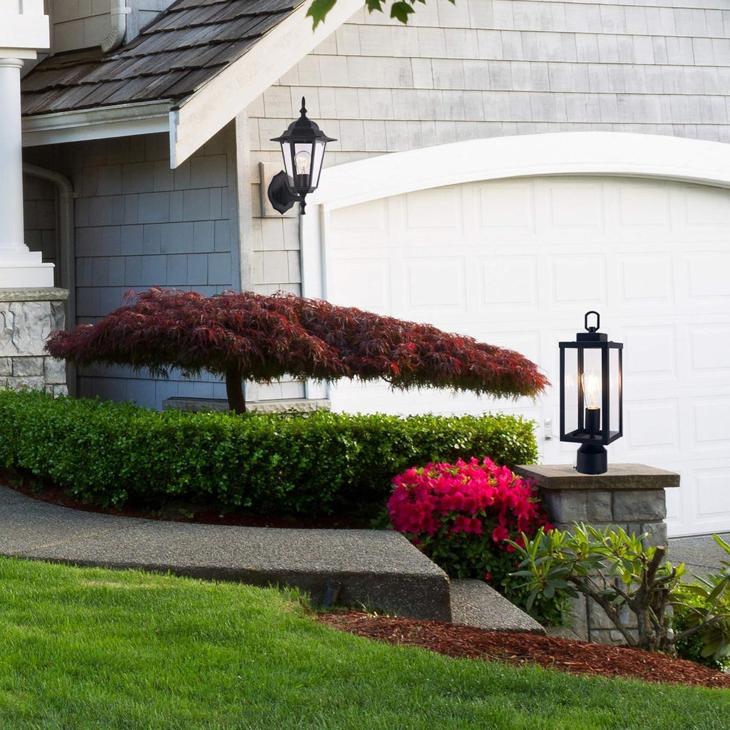 Outdoor Pole Lamp, Post Light Fixture, Anti-Rust Galvanized Housing with Tempered Glass
