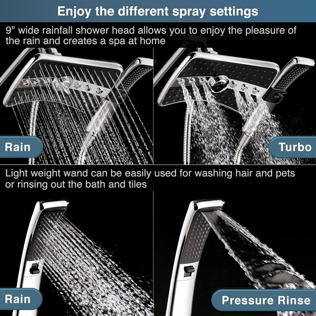 High Pressure Dual Shower Head Combo, Handheld Showerhead Rainfall Shower Head Combo with Black Face