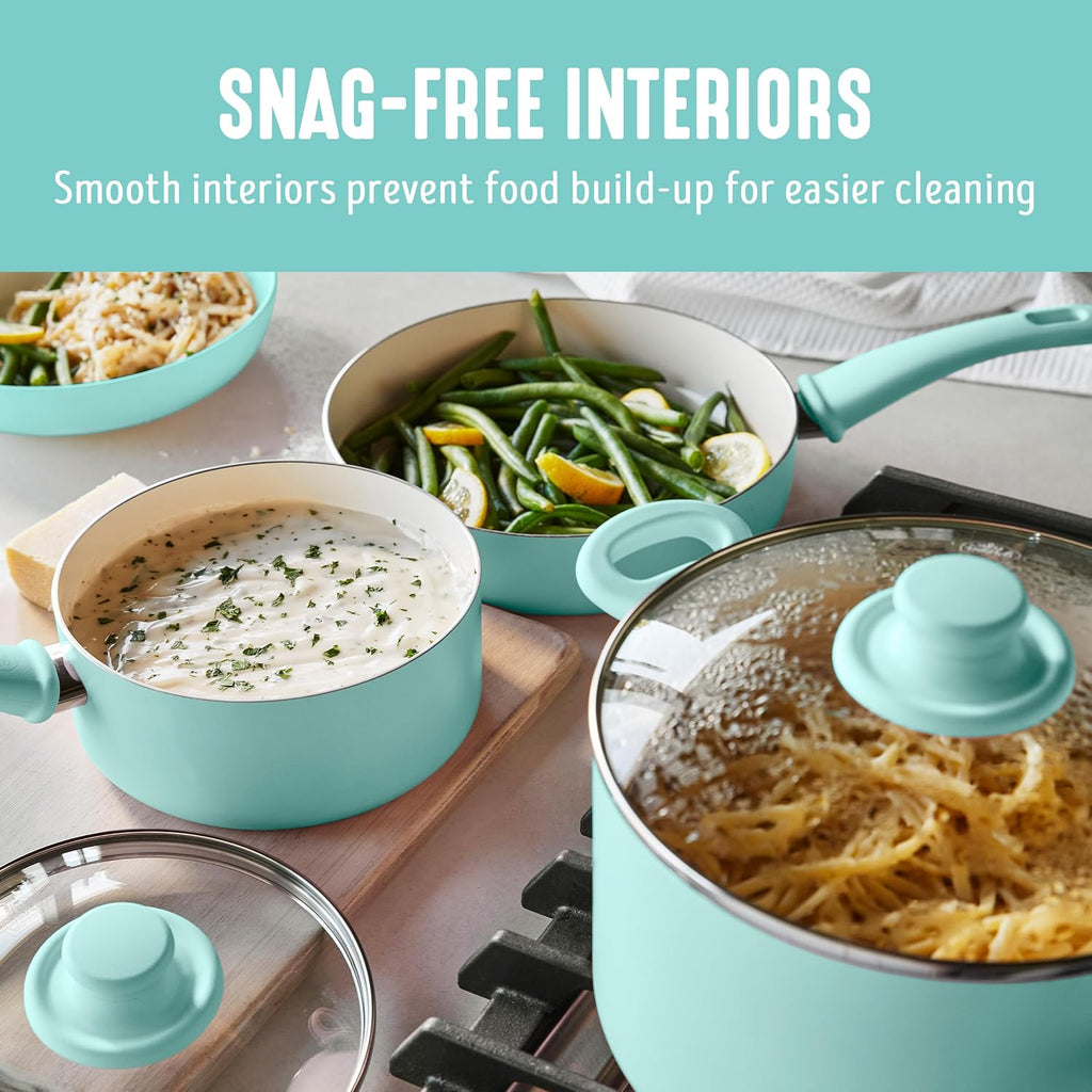 16 Piece Ceramic Nonstick Pots & Pans Cookware Set, Turquoise | PFAS-Free Ceramic Nonstick, Stockpot, Frying Pans