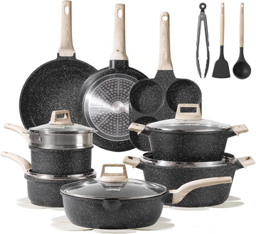 21pcs Nonstick Pots and Pans Set, Cookware Sets, with Egg Pan | Induction Kitchen Cooking Set, Easy Clean, Even