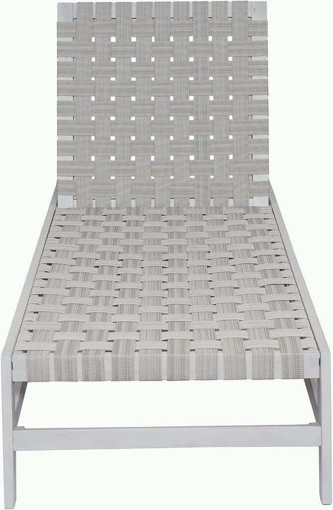 Rope Chaise Lounge with Acacia Wood Frame, Adjustable Backrest Single Lounge Sofa, Patio Sun Lounger Recliner