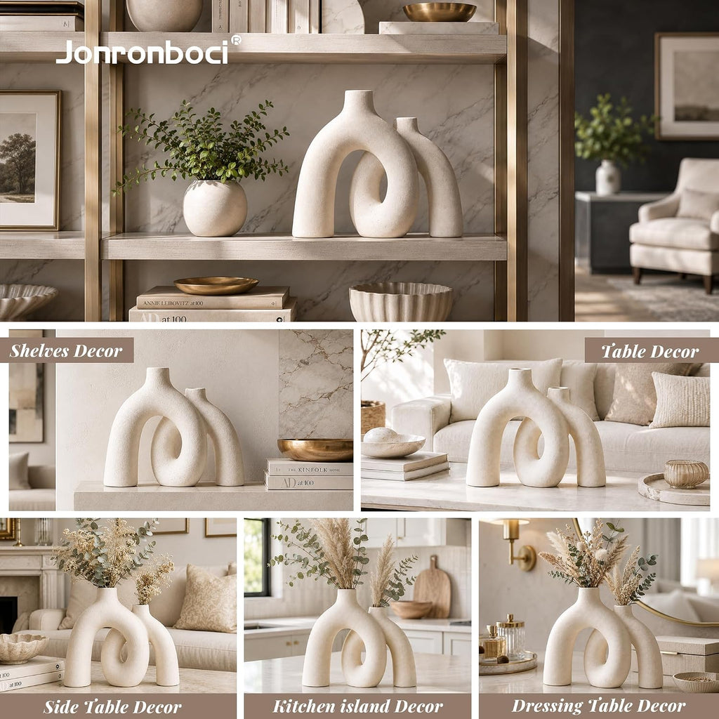 Hug Donut Decorative Vase Set - Modern Nordic Boho Style Vases Home Decor, Matte Ceramic