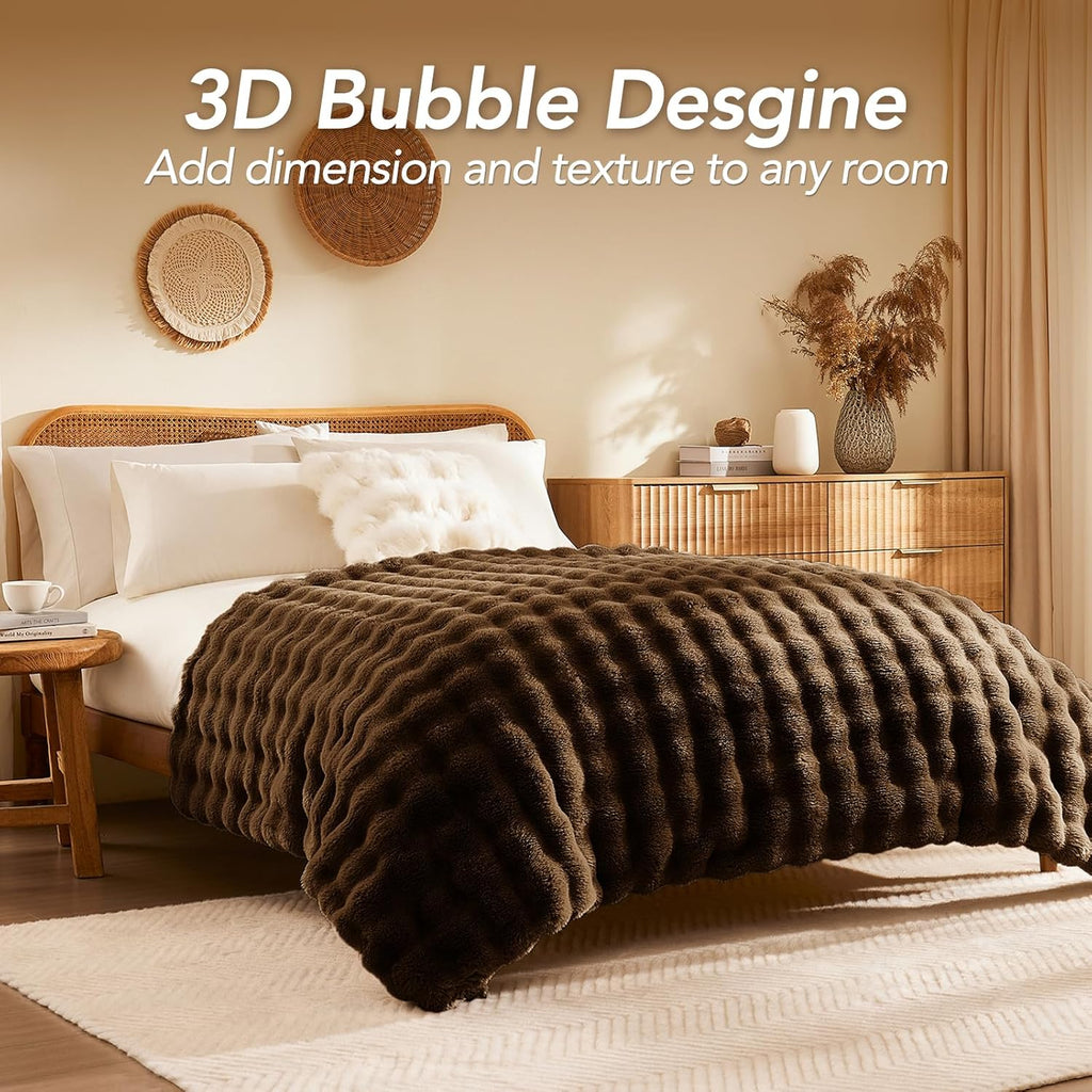 Faux Rabbit Fur Blanket: 50" x 60" Luxury Soft Fluffy Thick Fur Throw Blanket