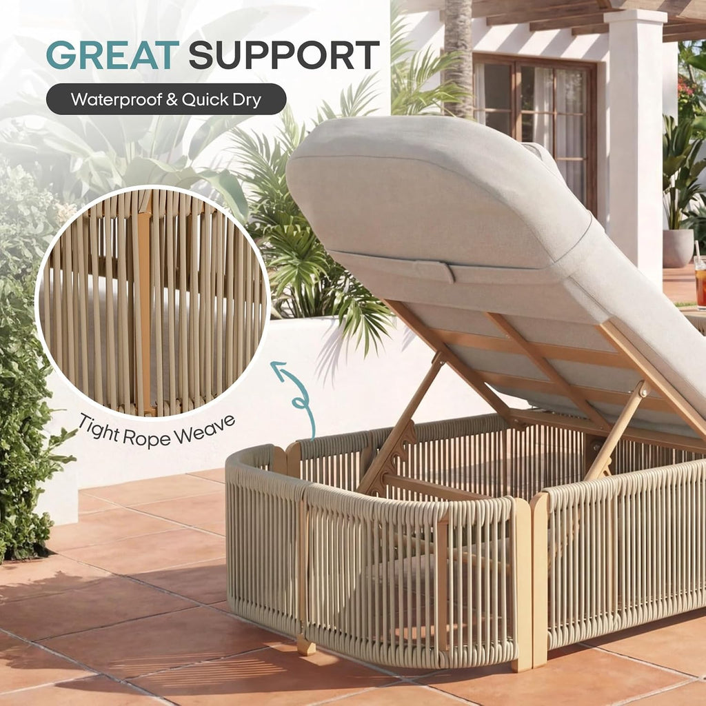 Outdoor Chaise Lounge Chairs Set of 2, 5-Position Adjustable Patio Reclining Lounge Chairs with Cushion, All-Weather