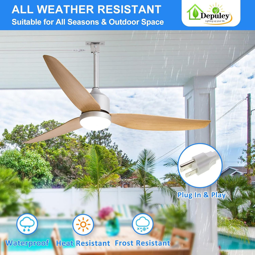 52 Inch Nickel Waterproof Gazebo Fans with Lights Outdoor Hanging - Plug in Remote App Control for Patio Indoor Farmhouse Porch - 6 Speed Reversible DC Motor
