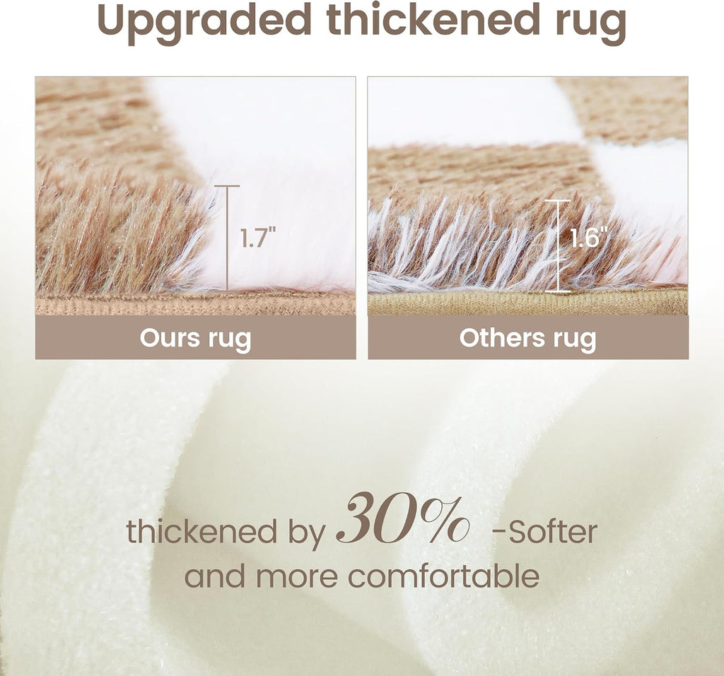 Super Soft Rug, 5x7 Ft Beige and White Area Rug Classic Checkered Shaggy Anti-Skid High Pile Soft Fluffy Rug Fuzzy