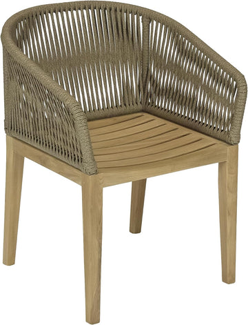 Malibu Dining Chair with Arms, Rope-Wrapped Outdoor Teak Chairs, Scandinavian Style Patio Chairs, Residential and