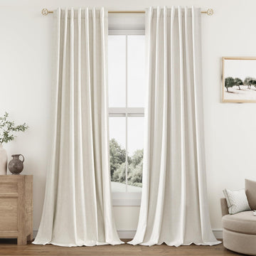 Extra Long 100% Blackout Linen Curtains 108 Inches Cream