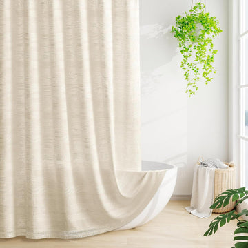 Boho Farmhouse Shower Curtain Set with Tassel, Linen Bohemian French Country Chic Bathroom Shower Curtain Set, Modern