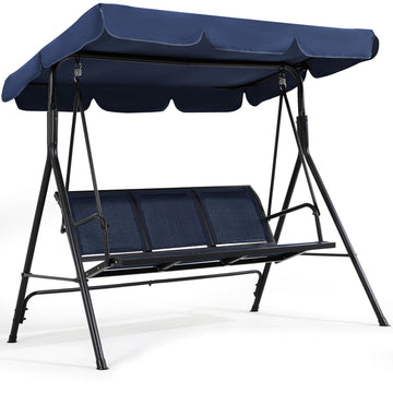 3-Seat Patio Swing Chair w/Texteline Fabric Ez Setup, Blue