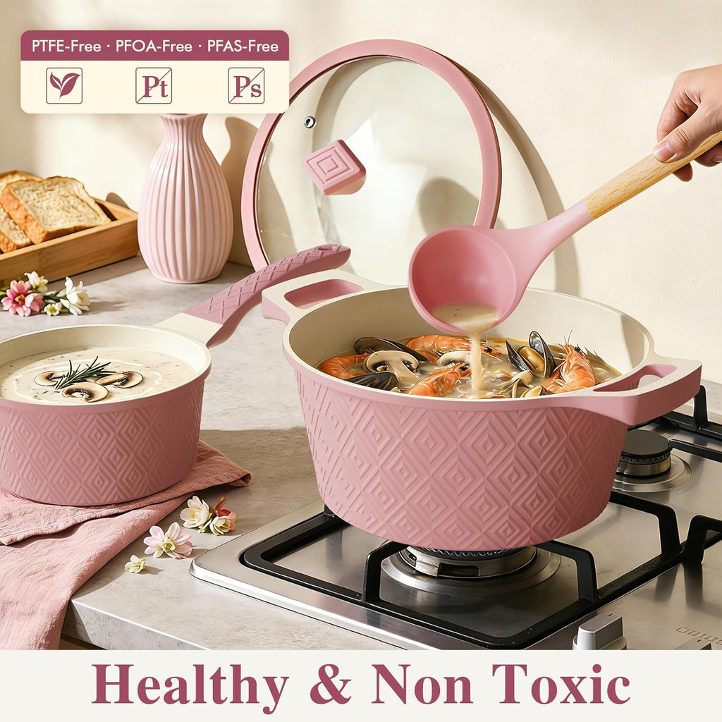 Pots and Pans Set Non Stick, 26PCS Nonstick Cookware Set, Induction Cook Ware, Includes Steamer & Silicone Utensils