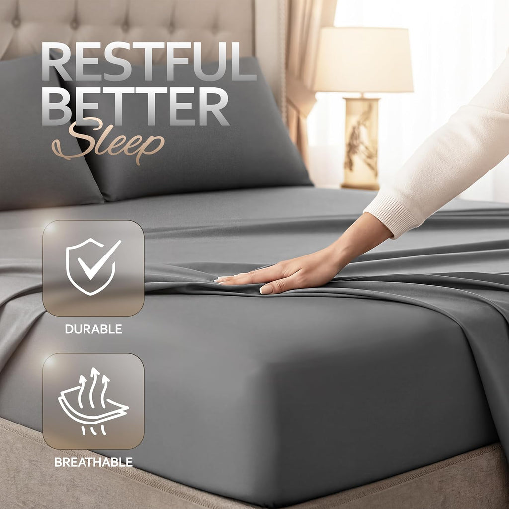4 Piece Sheet Set, Extra Soft Cooling & Breathable Microfiber, Includes 1 Flat Sheet, 1 Fitted Sheet & 2