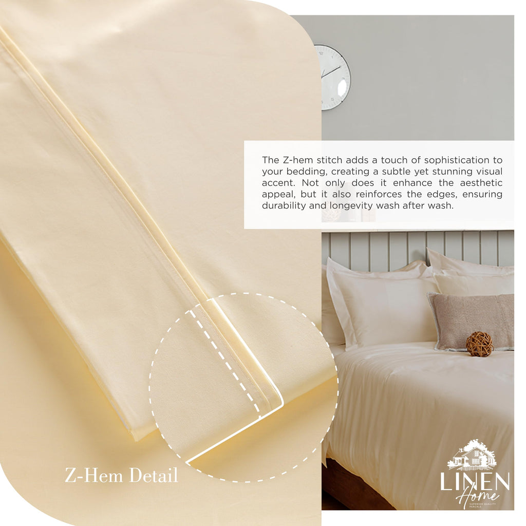 100% Cotton Percale Sheets Queen, 4 Pc Cooling Set - Ivory