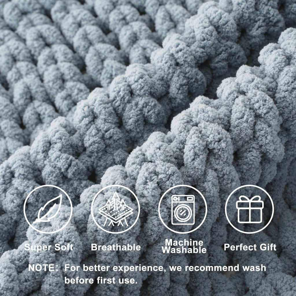 Blue Chunky Knit Throw Blanket for Couch, 50"x60"