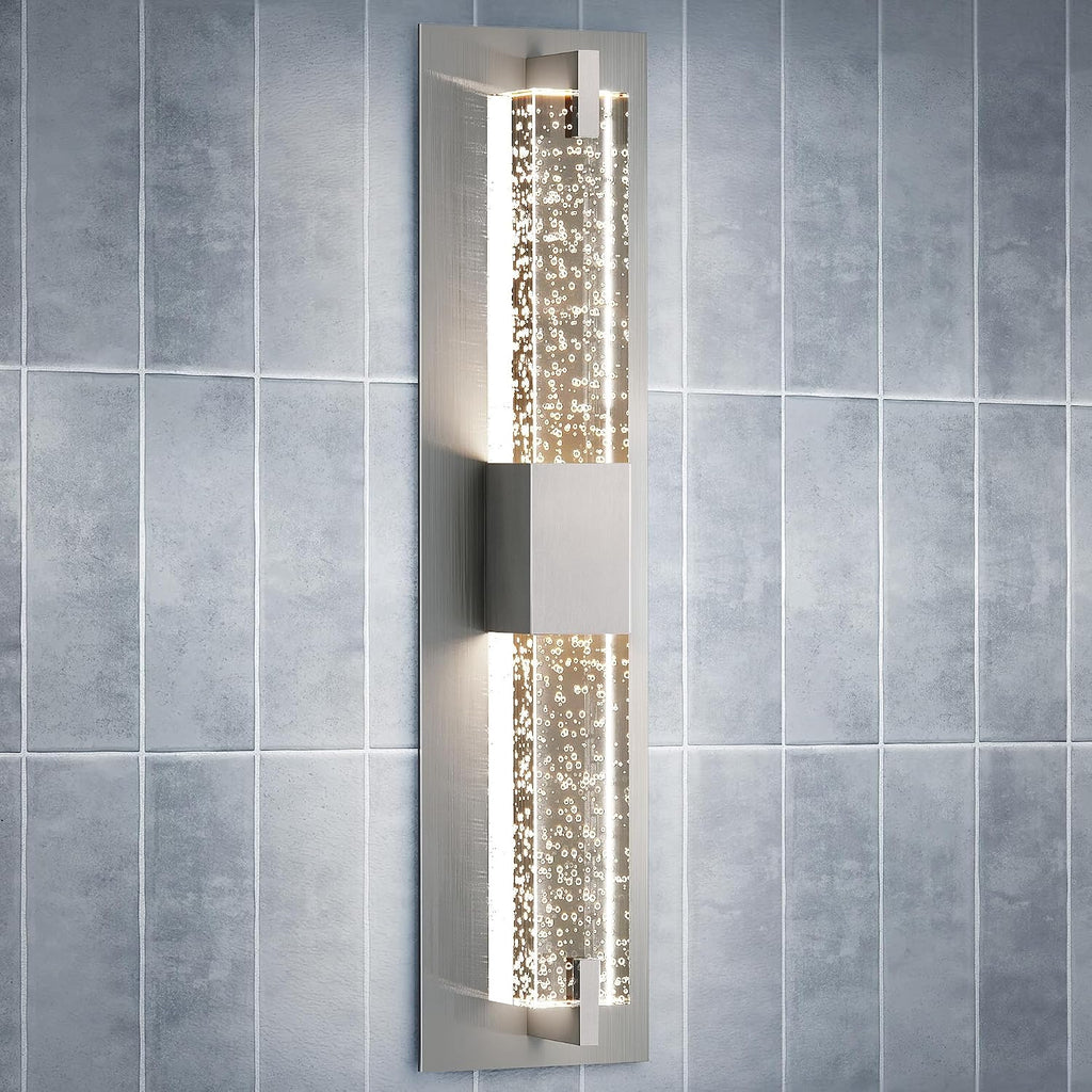 LED Wall Sconce Light: 19 Inch Nickel Modern Sconces Wall Lighting 3000K Dimmable Crystal Wall Lamps Indoor Bathroom