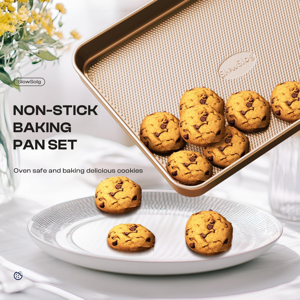 12-Piece Nonstick Bakeware Set with Pan - Ceramic Coated Gold | Set with Pan, Cake Pan, Muffin Pan, Loaf Pan, Square