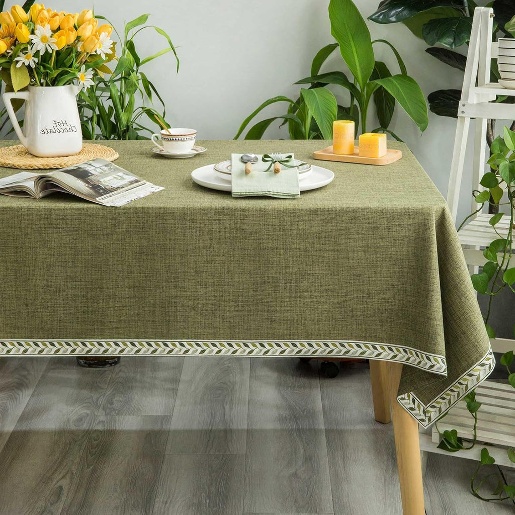 Textured Table Clothes Linen Style Rustic Washable Tablecloth Jacquard Trim Rectangle Table Cloth,Ob