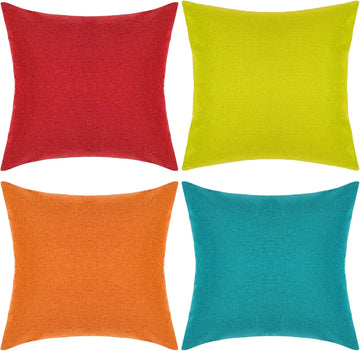 Pack of 4 Decorative Outdoor Waterproof Throw Pillow Covers ONLY Square Garden Cushion Cases, Tent and Sofa, 18 x 18