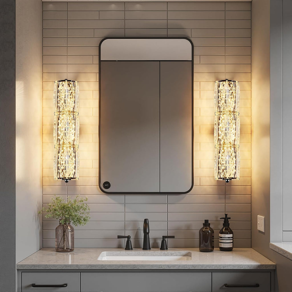 Crystal Wall Sconces 3"x12.6" Modern LED Chrome Wall Light | Elegant Vanity Wall Lighting, For Living Room Bedroom