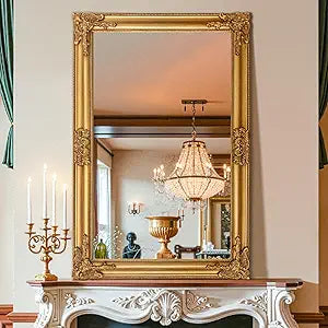 24"X36" Vintage Gold Baroque Wall Mirror, Ornate Antique Style Decorative Mirror, Fireplace Mantel, Hallway