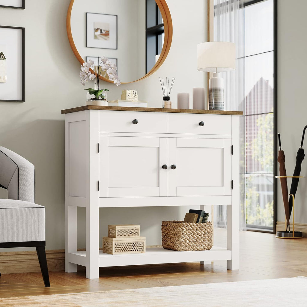 Farmhouse Console Table with 2-Door Cabinet & 2 Drawers, Coffee Bar, Entryway Table with Storage Shelf