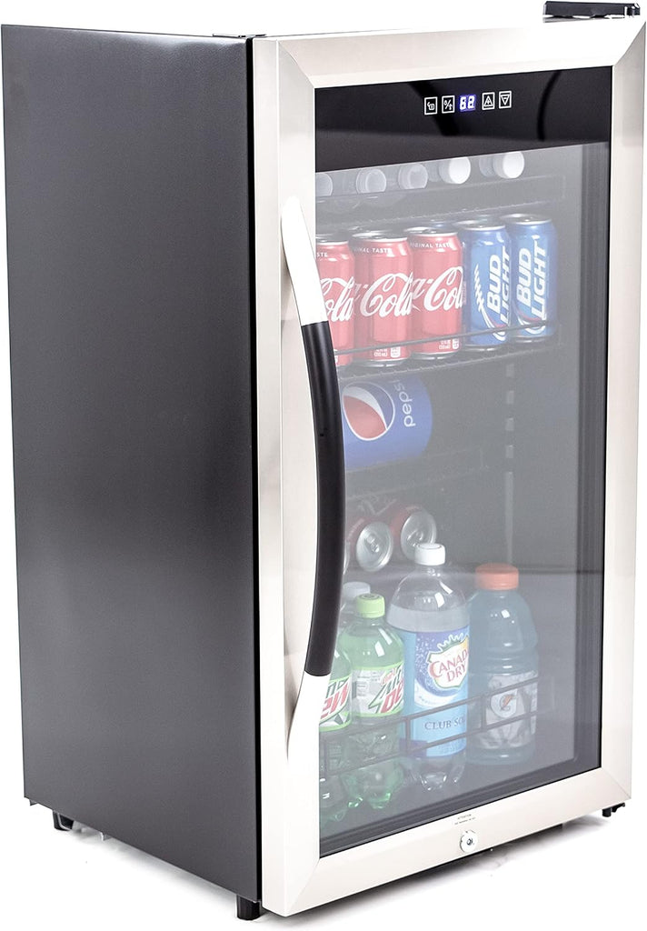 Beverage Cooler with Glass Door 108 Can Mini Refrigerator with Lock for Beer Soda Water Wine with Adjustable Shelves