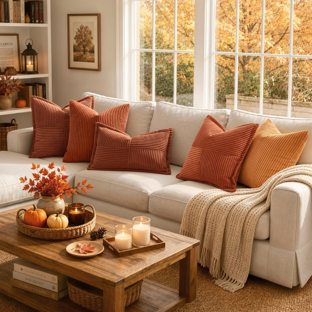 Fall Rust Decorative Throw Pillow Covers for Couch 20x20 Inch