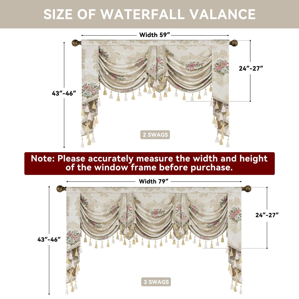 Floral Damask Waterfall Valance, W59 inch