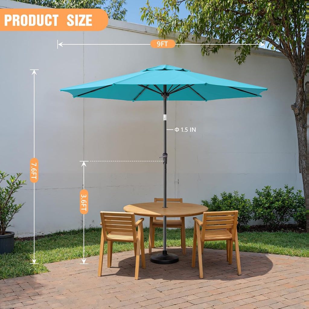 Outdoor Patio Umbrella, Table Umbrella with Push Button Tilt and Crank, 8 Ribs Market Umbrella - Blue-fiberglass Ribs