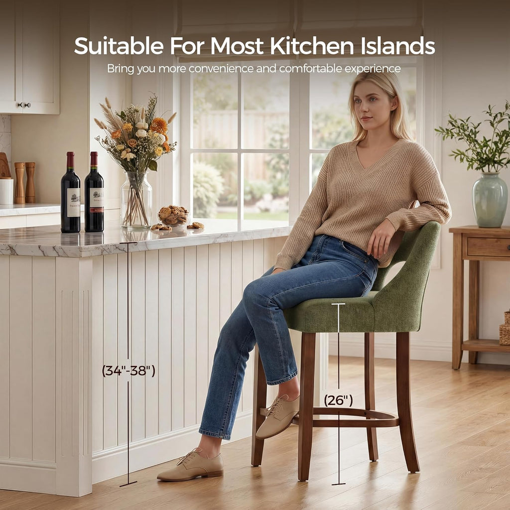 Bar Stools Set of 4, Upholstered Counter Height Bar Stools, Modern Counter Stools with Wood Legs Island Dining Room