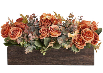 Artificial Flowers in Wood Box, Fall Centerpieces for Table Decor