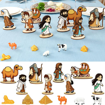 14 Pcs Passover Table Centerpiece Happy Passover Egyptian Figurines Ancient Jewish Pesach Wooden Tabletop Decor with