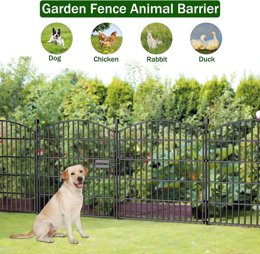 10 Panels Decorative Garden Fence with Gate - 32 in (H) x 23.6 ft (L) No Dig Dog Fence Outdoor for Yard, Rustproof