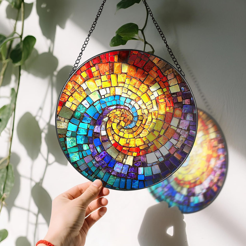 8'' Rainbow Spiral Suncatcher Ornament, Stained Glass Window Hanging, Sun Catchers for Windows Hanging Ornaments