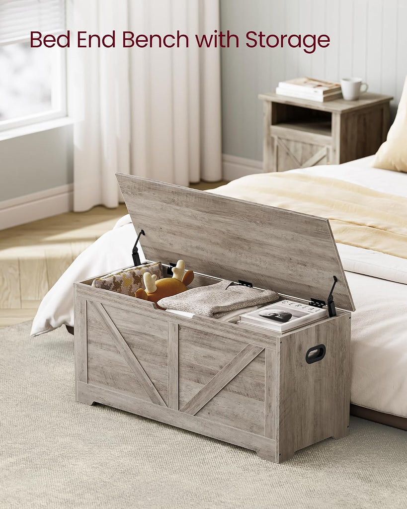 Storage Chest, Storage Trunk with 2 Safety Hinges, Storage Bench, Shoe Bench, Farmhouse Style, 15.7 x 39.4 x 18.1