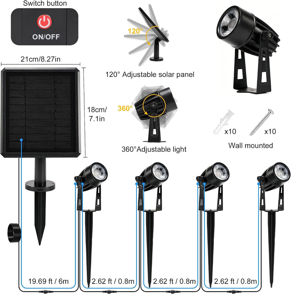 Solar Spot Lights Outdoor Palm Tree Uplights 4pack 2-in-1 Stake&Wall Mounted Landscape Spotlights IP65 Waterproof for