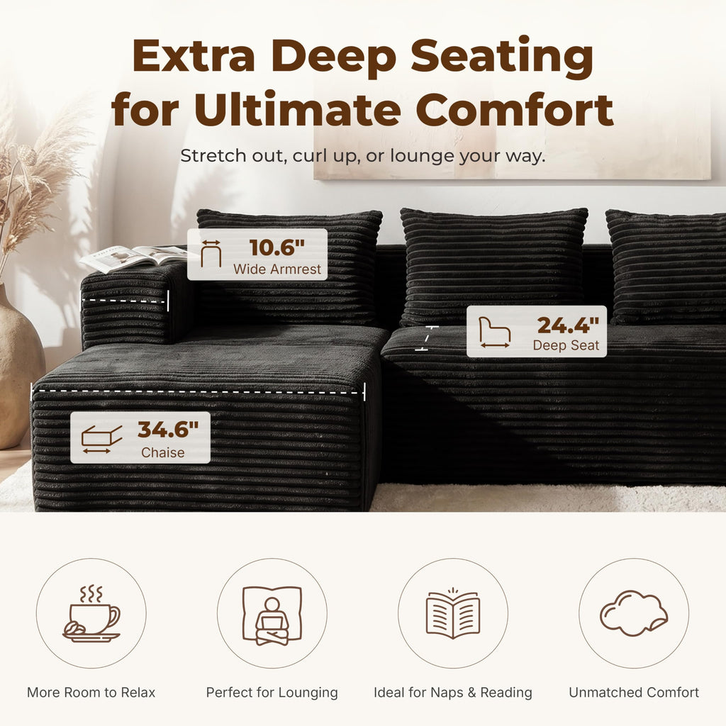 Modular Boneless U-Shaped Couches with Side Pockets
