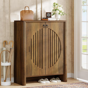 Shoe Cabinet with Doors, 5-Tier Shoe Storage Rack Organizer , Closet, Rustic Brown