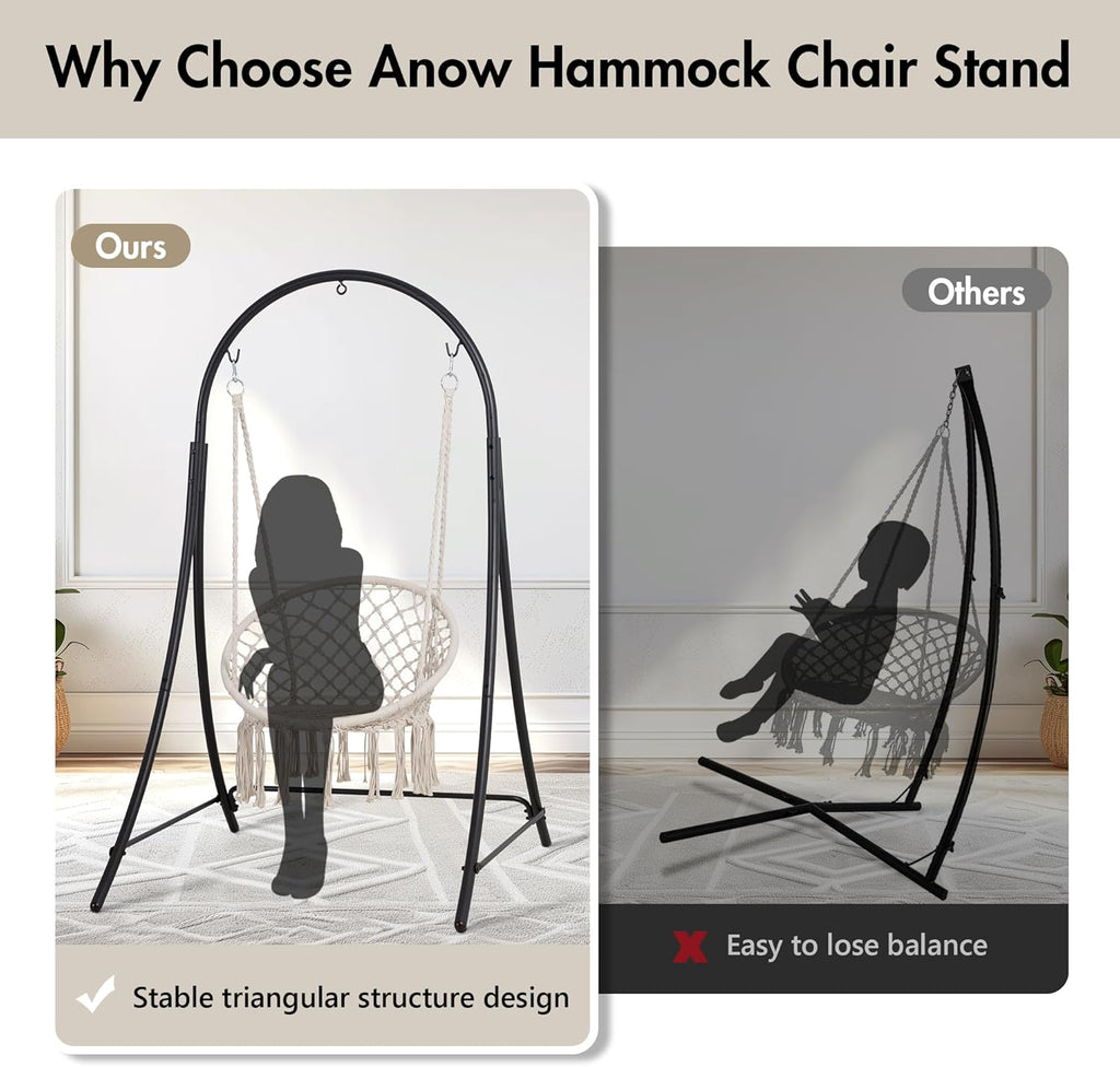 Adjustable Hammock Chair Stand, Heavy Duty Hanging Chair Stand, Black | Large Hammock Swing Chair Stand with Safety