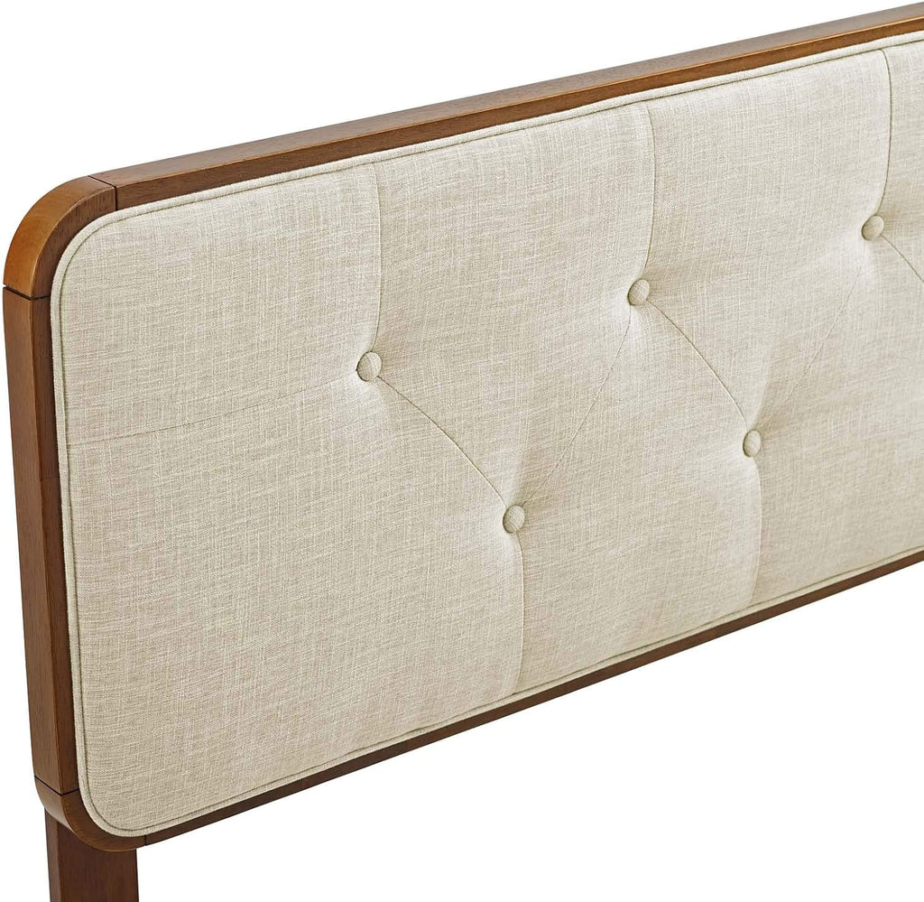 Tufted King Fabric and Wood Headboard, Walnut Beige