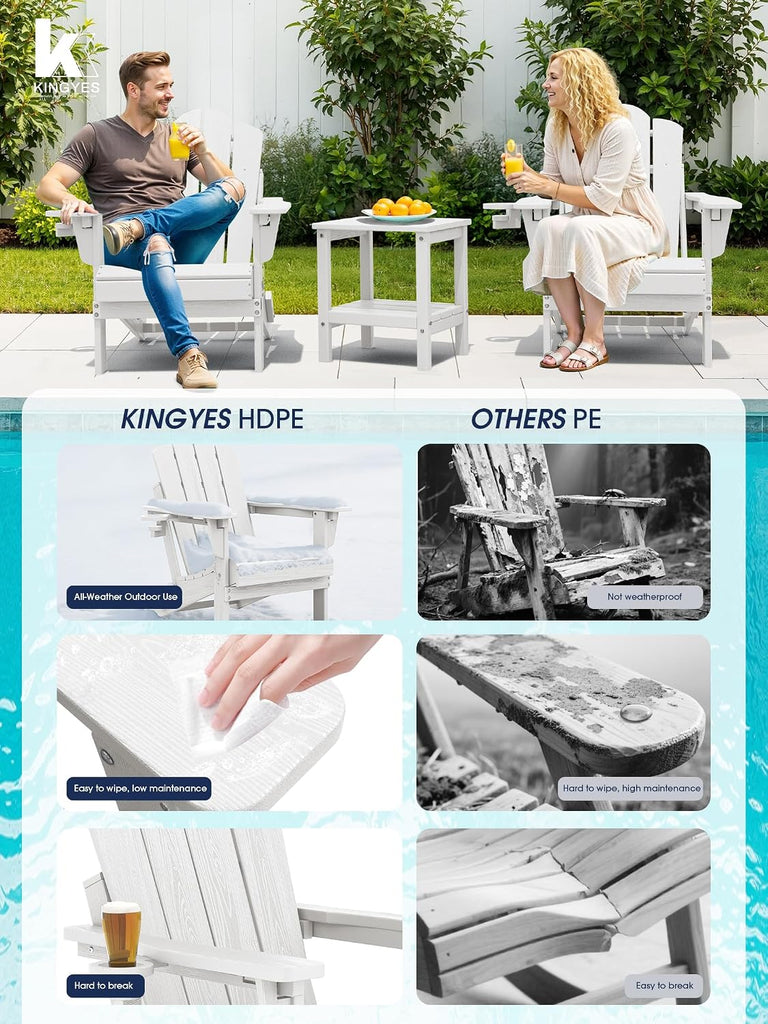Adjustable Adirondack Chairs Set of 2, Folding Outdoor Chair, White | | with Cup Holder | Reclining 3-Position