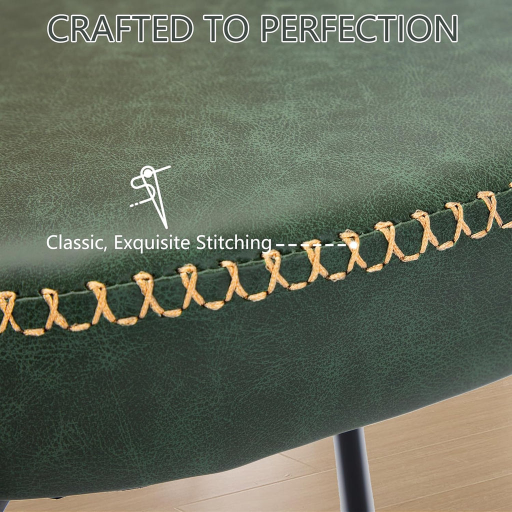 Rattan Dining Chairs Set of 4, Green Leather Upholstered Dining Chairs with Rattan Cane Back, Mid Century Modern