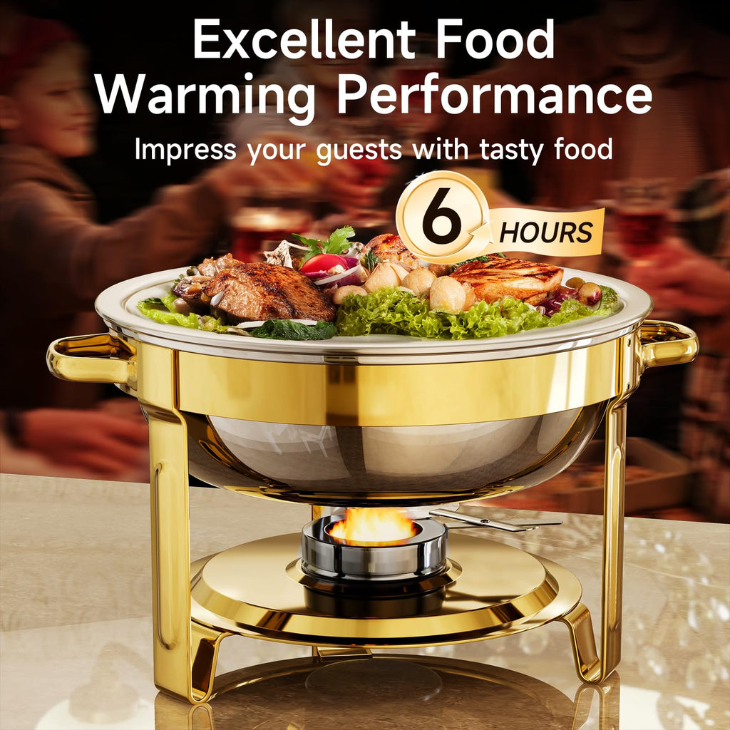 Chafing Dishes for Buffet, 4 Pack 5QT Round Stainless Steel Chafing Dish Set Parties, Christmas Gatherings, Catering