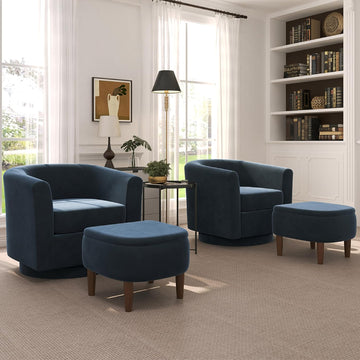 Swivel Accent Chair with Storage Ottoman Set of 2, Modern Velvet Barrel Chair, Upholstered Armchair with Footrest