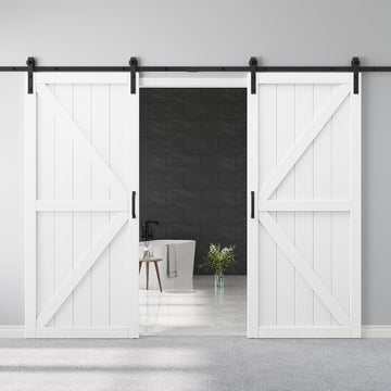 72" x 84" Double Barn Door and Hardware Kit Included & 13.2FT Track & Handle, Mortise and Tenon Stru